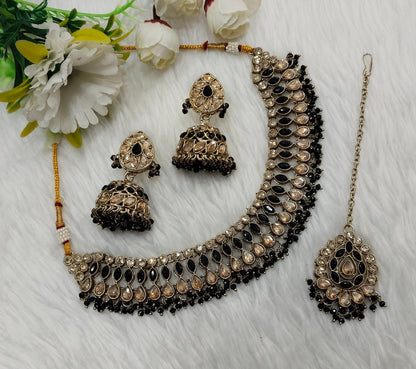Black Antique Gold Necklace Jewellery Gora Set