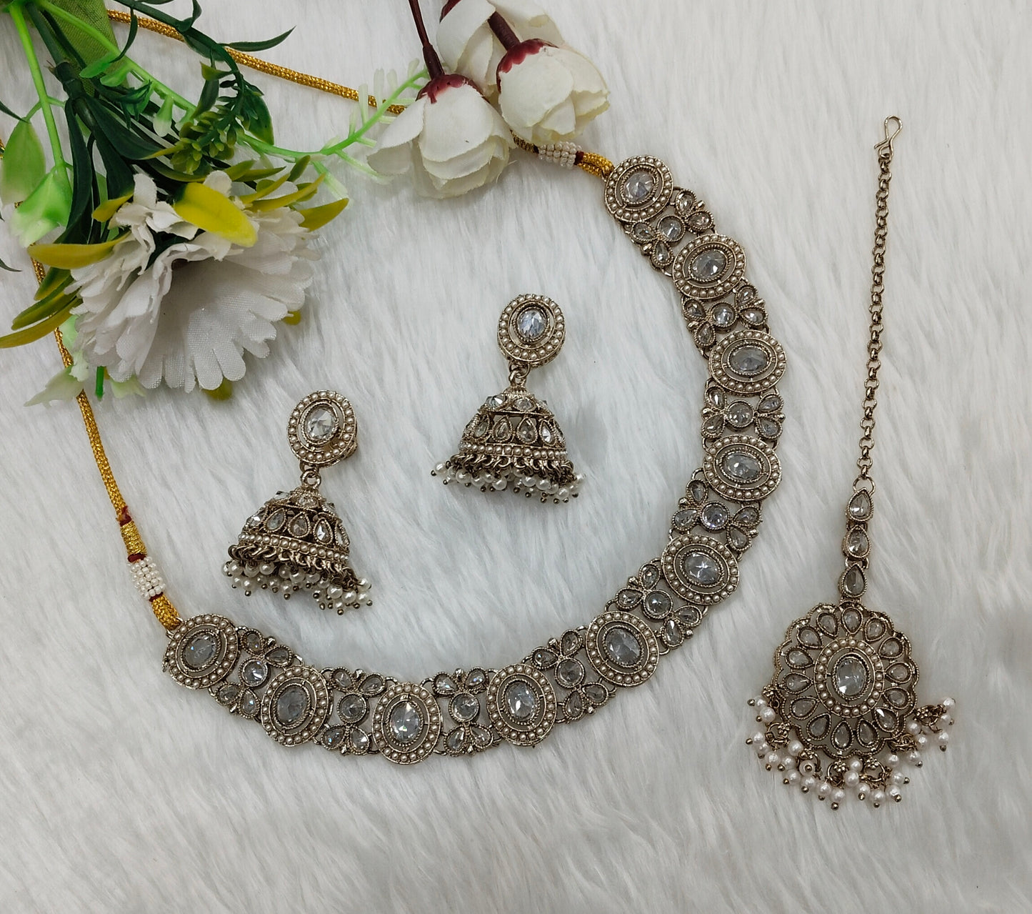 Antique Gold Necklace Jewellery Mandeep Set