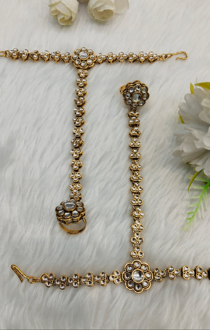 Hand Bracelets Gold Bridal Pair Finger Ring Panja Jewellery