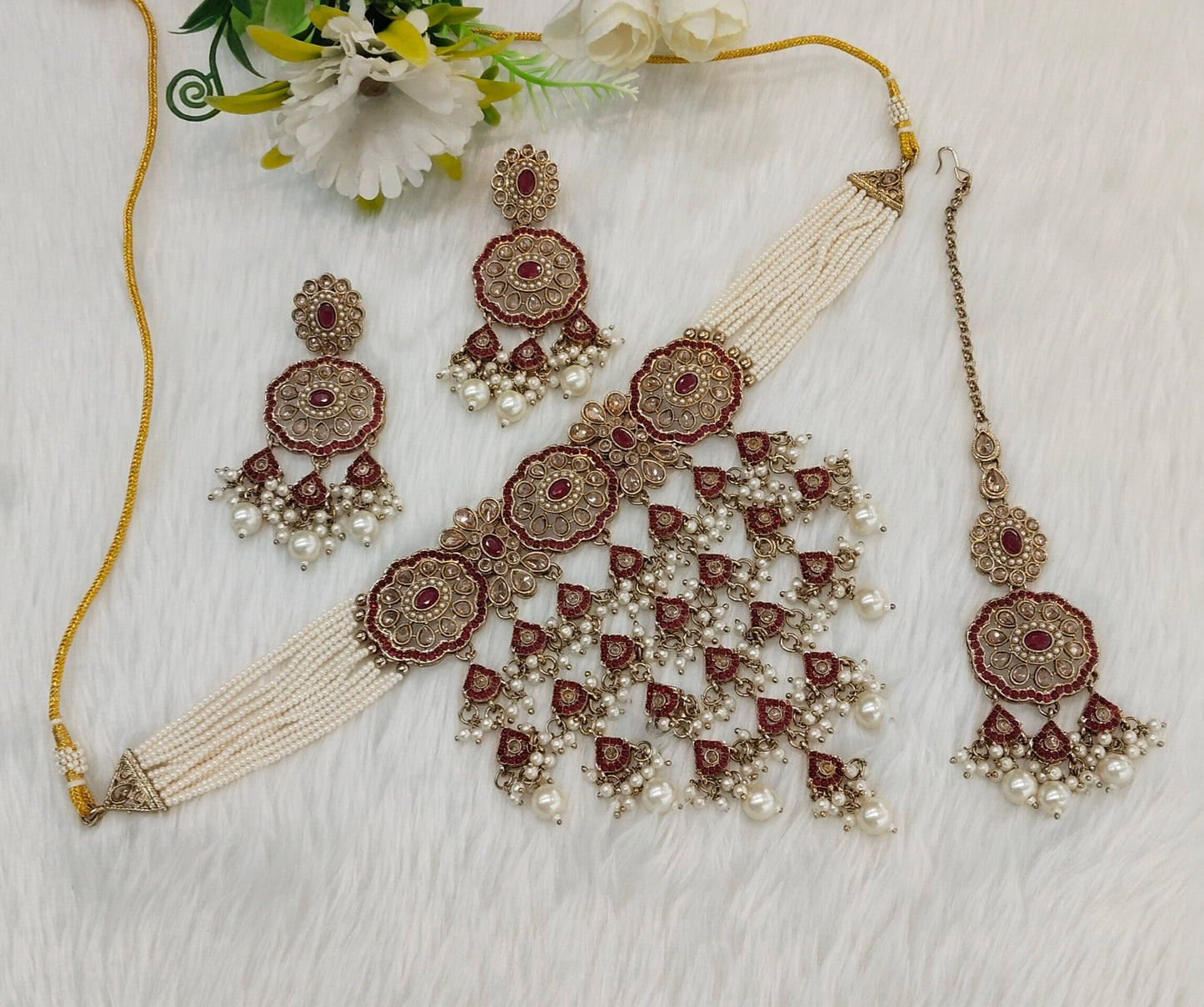 Ruby Antique Gold Choker Jewellery Jaggi Set