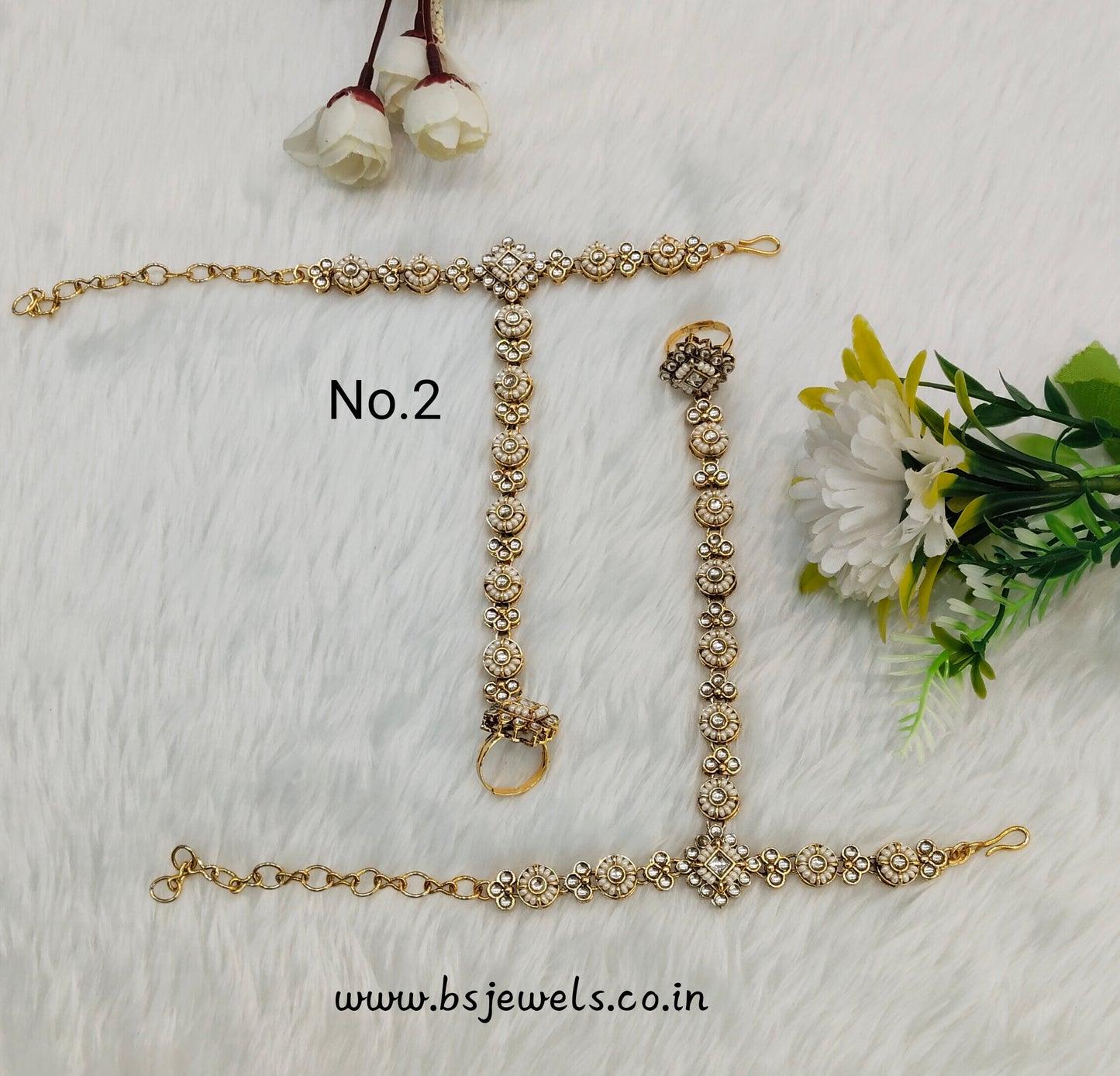 Hand Bracelets Gold Bridal Pair Finger Ring Panja Jewellery