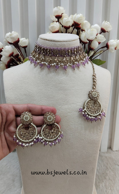 Lavender Antique Gold Choker Jewellery Rami Set
