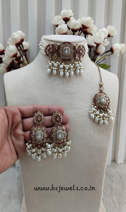 Ruby Antique Gold Choker Jewellery Jaggi Set