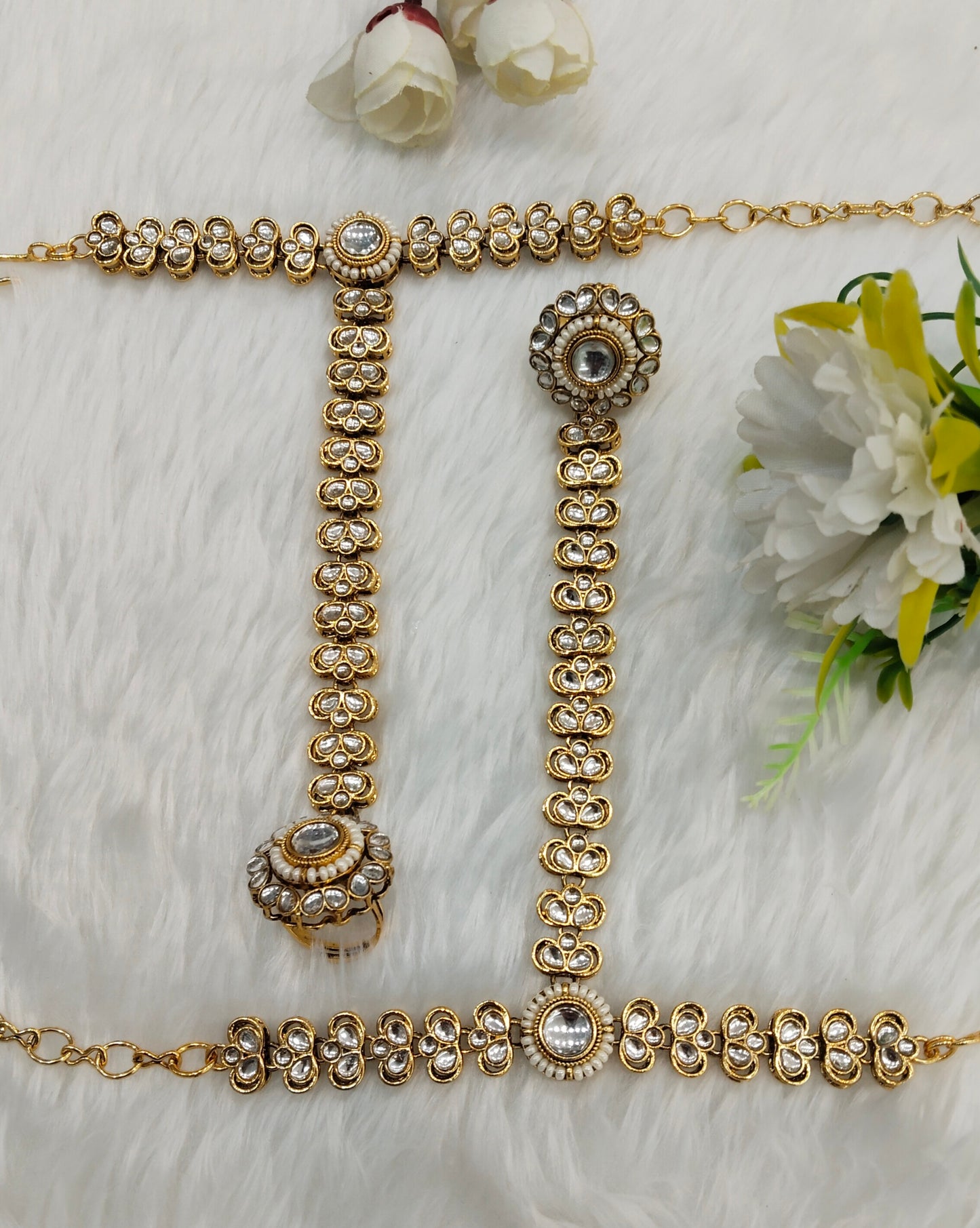 Hand Bracelets Gold Bridal Pair Finger Ring Panja Jewellery