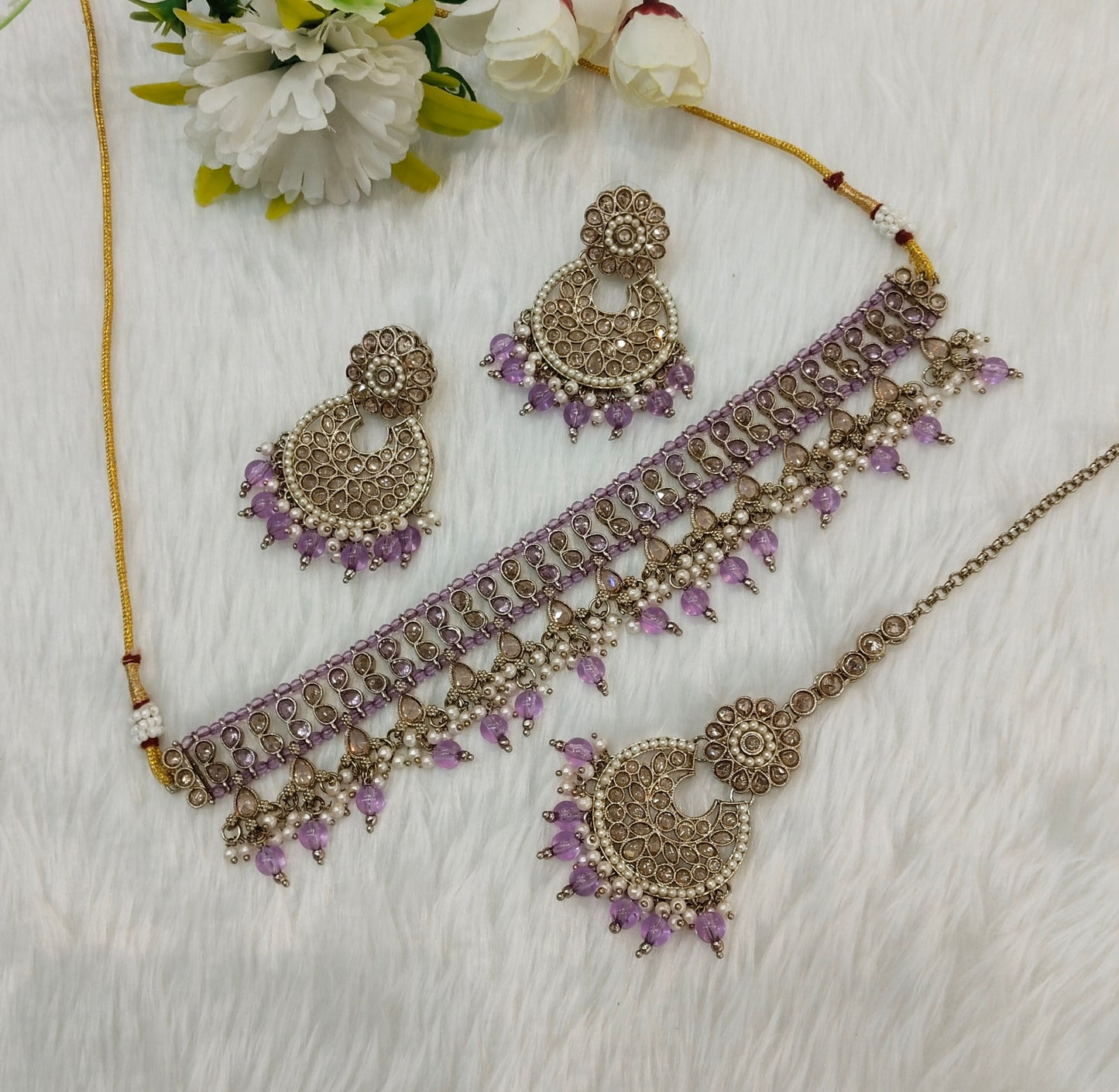 Lavender Antique Gold Choker Jewellery Rami Set