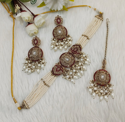 Ruby Antique Gold Choker Jewellery Jaggi Set