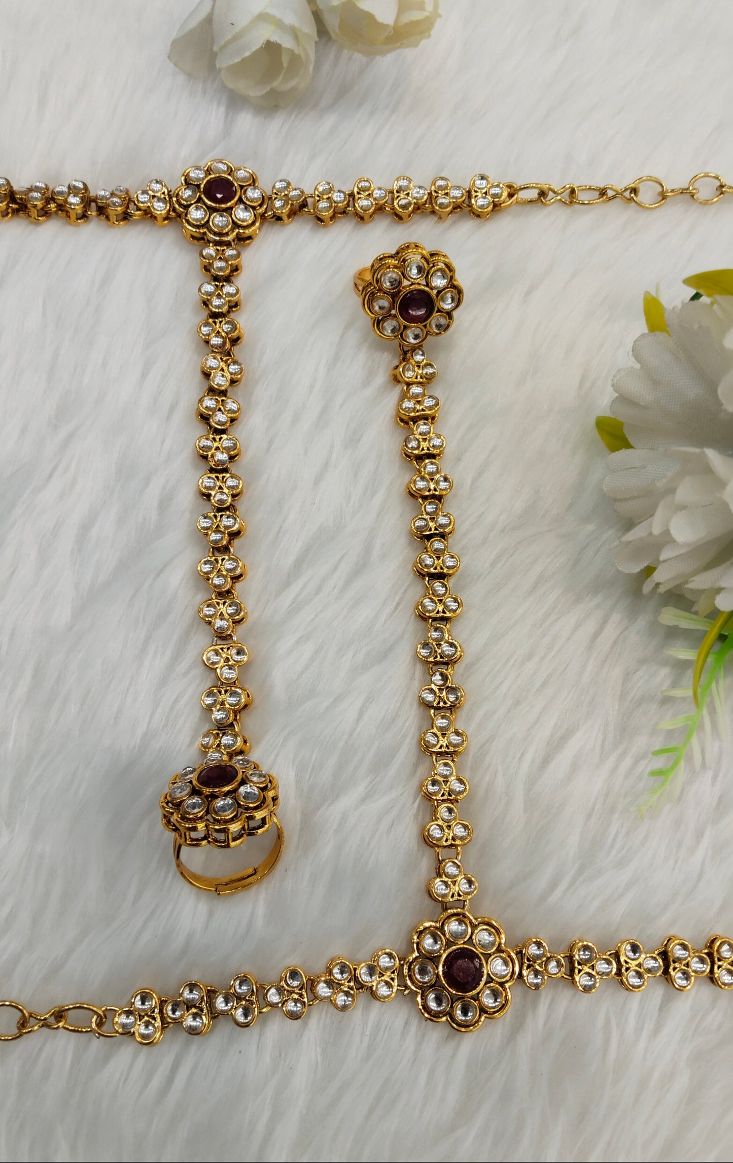 Hand Bracelets Gold Bridal Pair Finger Ring Panja Jewellery
