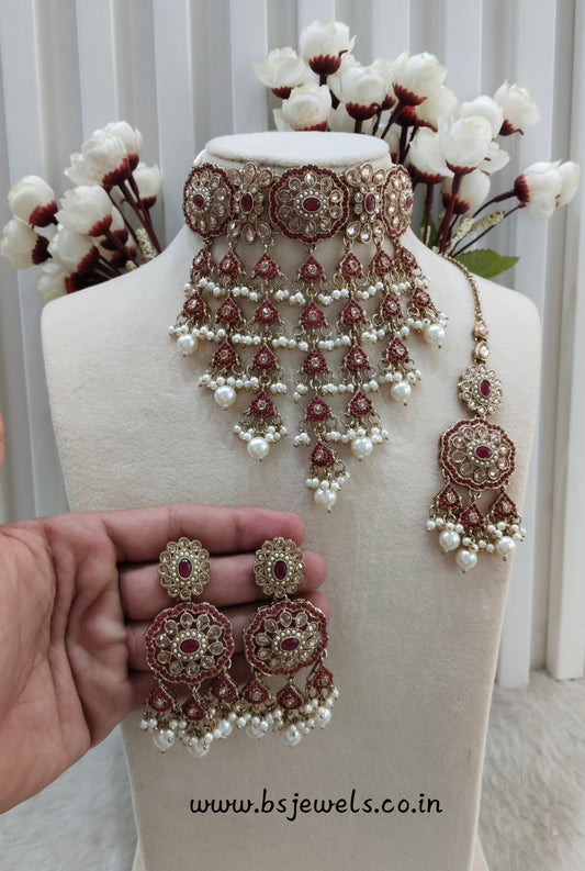 Ruby Antique Gold Choker Jewellery Jaggi Set