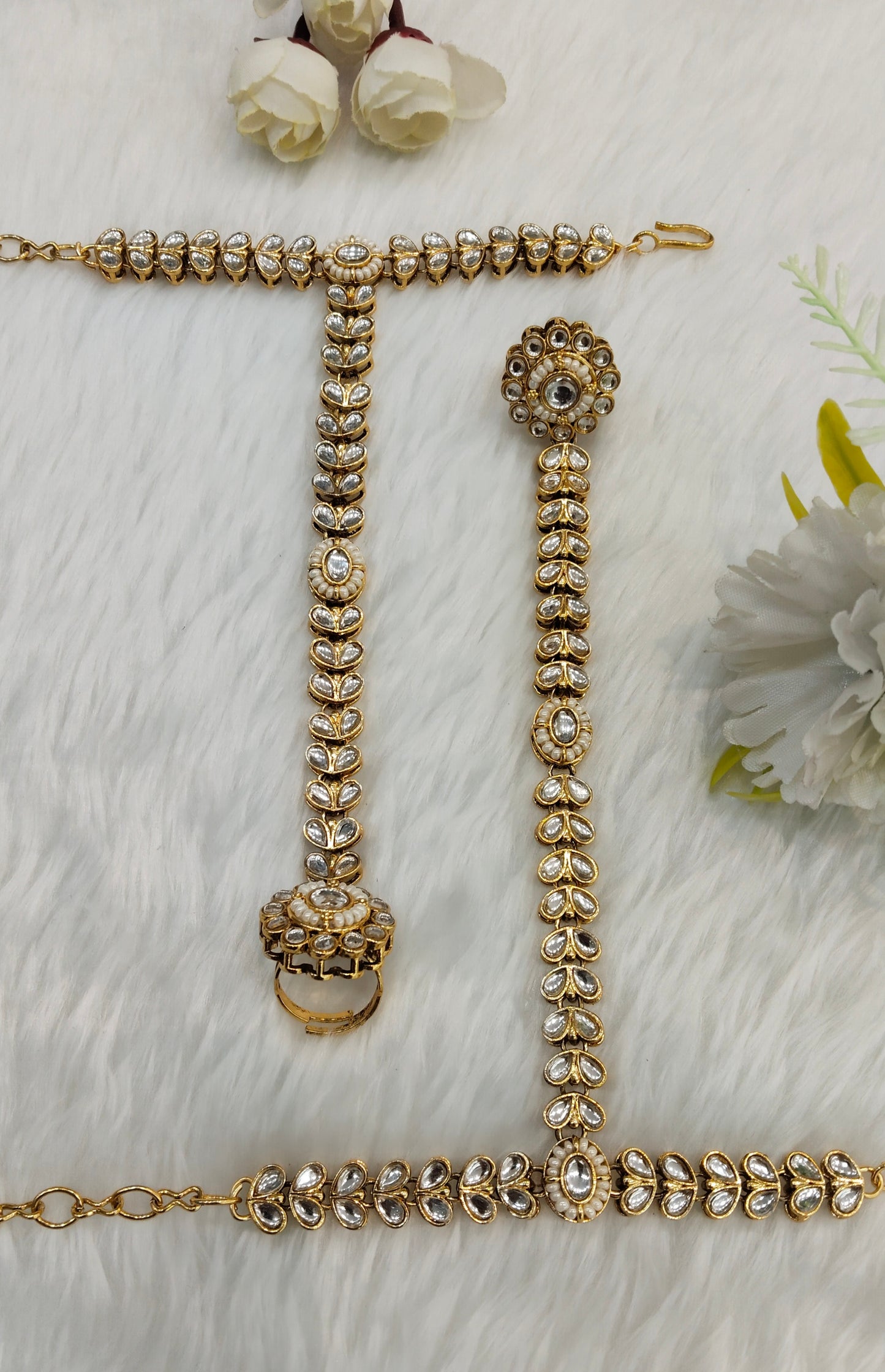 Hand Bracelets Gold Bridal Pair Finger Ring Panja Jewellery