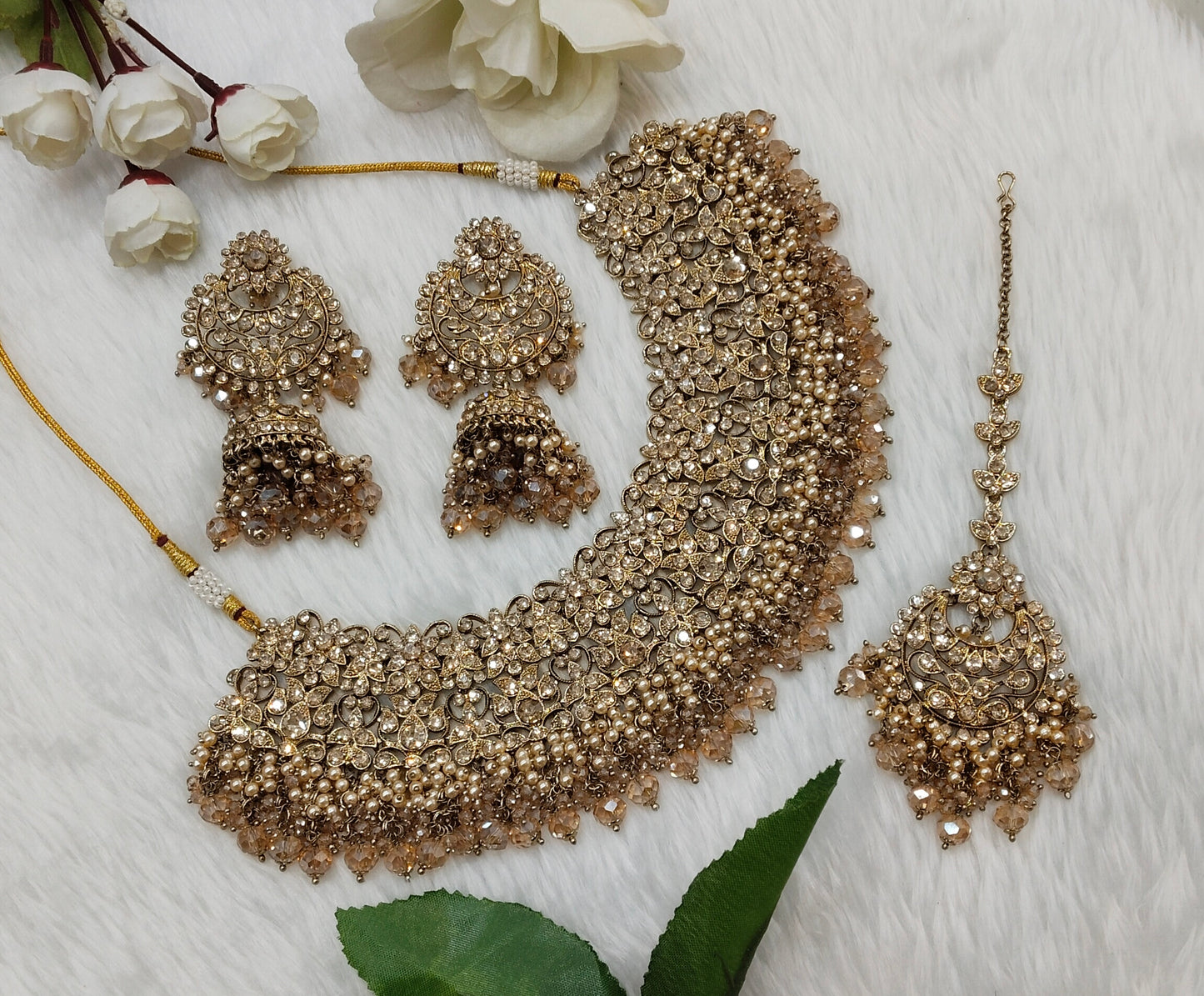 Antique Gold Necklace Jewellery Rcb Set
