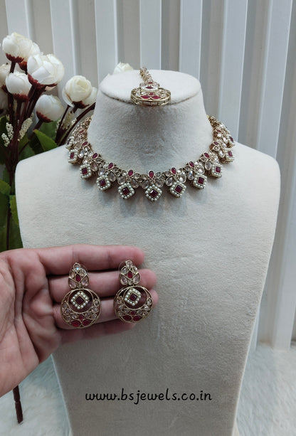 Ruby Antique Gold Necklace Jewellery Race Set