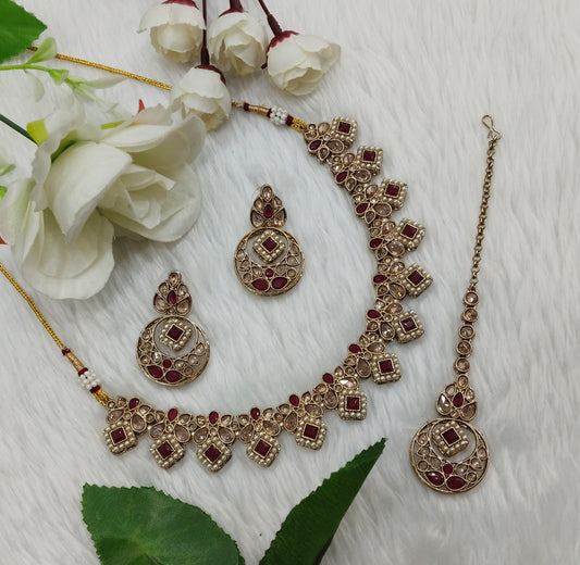 Ruby Antique Gold Necklace Jewellery Race Set