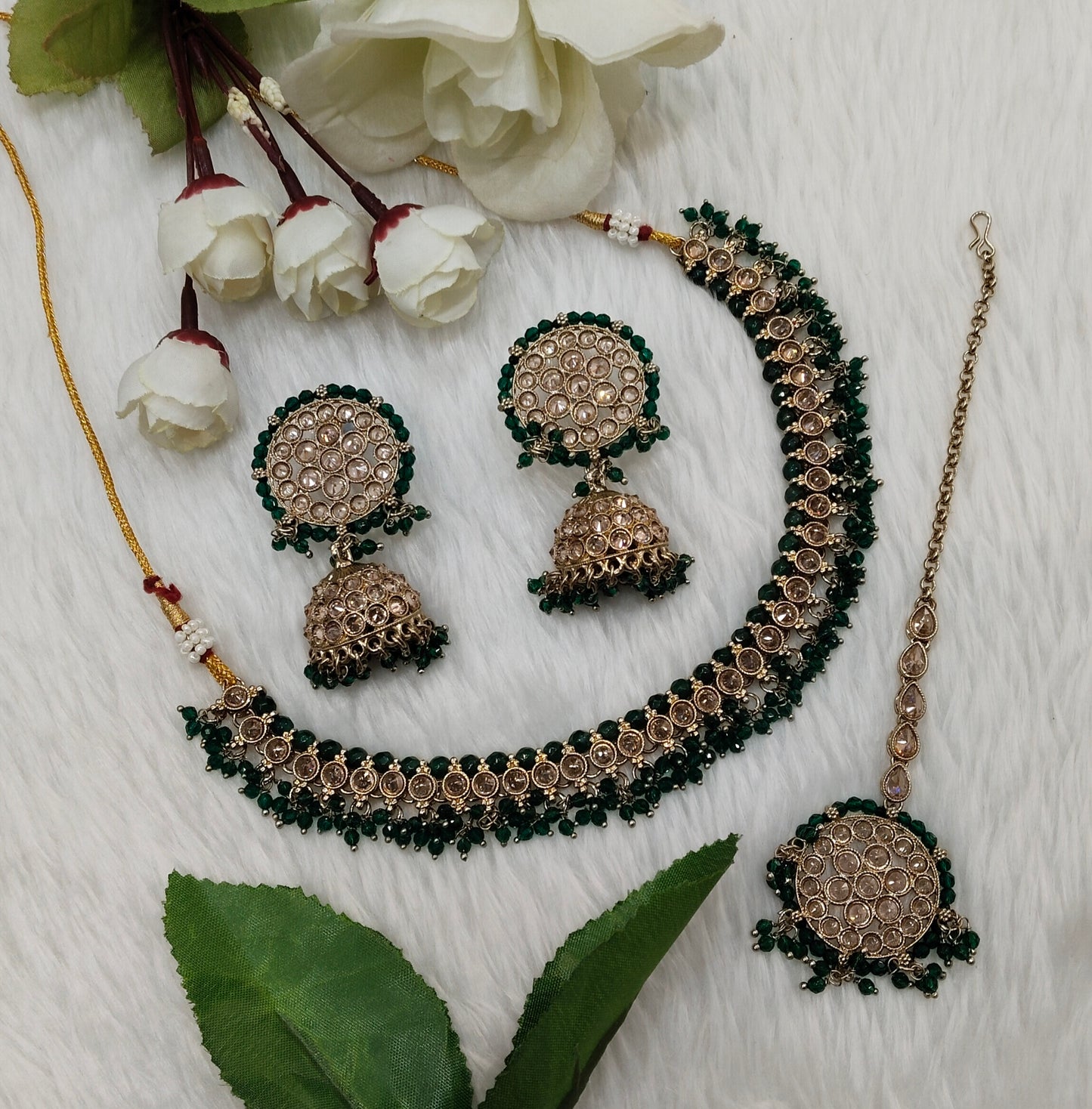 Green Antique Gold Necklace Jewellery Naman Set