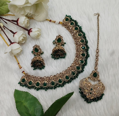 Green Antique Gold Necklace Jewellery Topply Set
