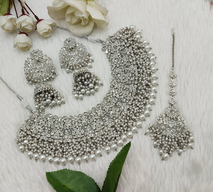 Silver White Necklace Jewellery Rcb Set