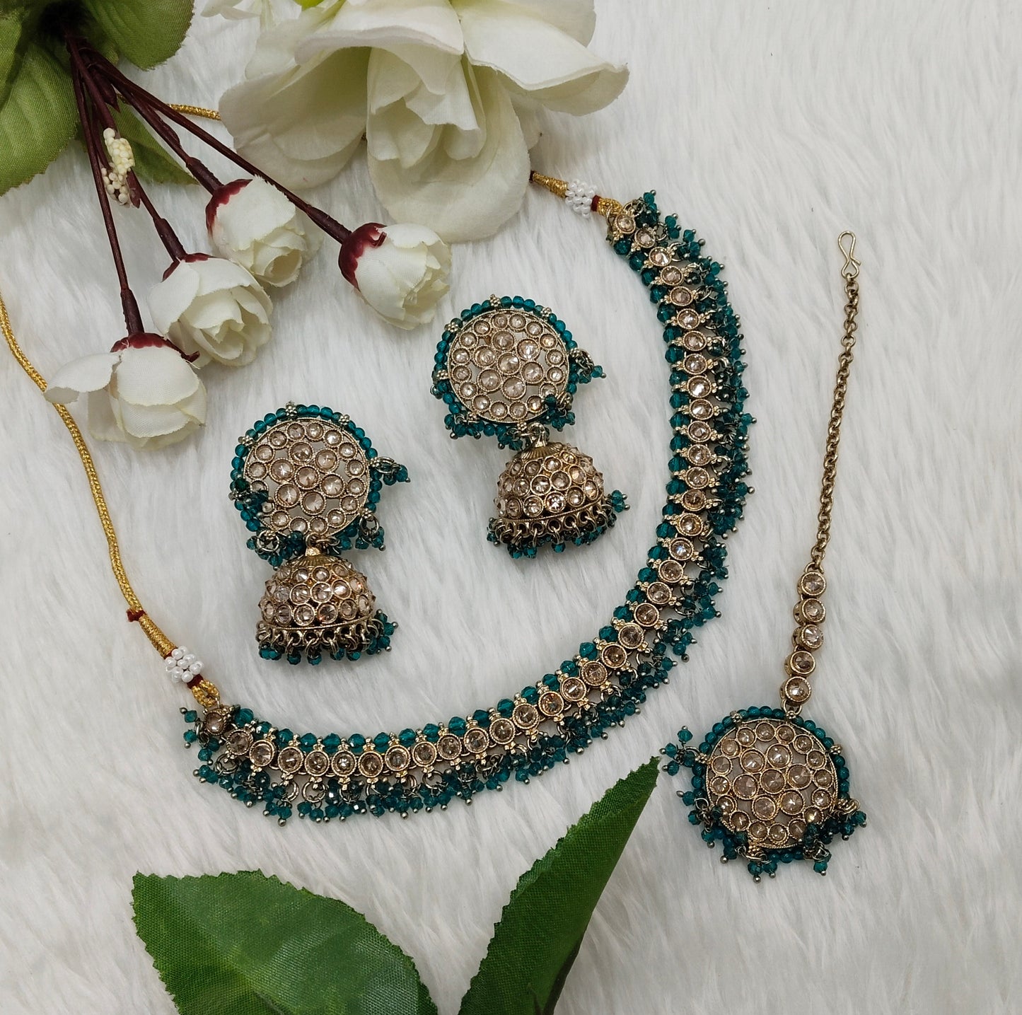 Rama Green Antique Gold Necklace Jewellery Naman Set