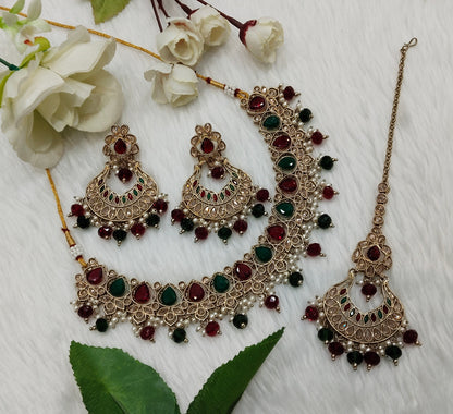 Ruby Green Antique Gold Necklace Jewellery Arya Set