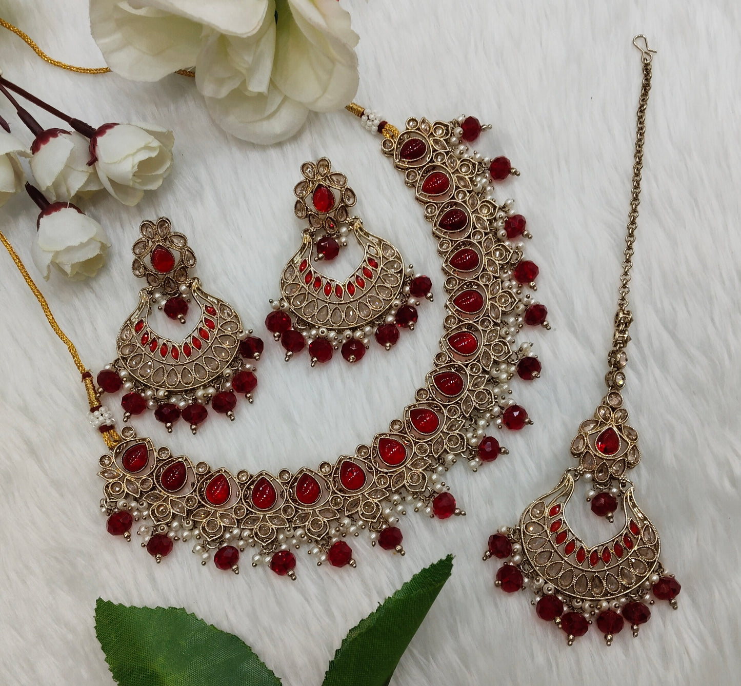 Maroon Antique Gold Necklace Jewellery Arya Set