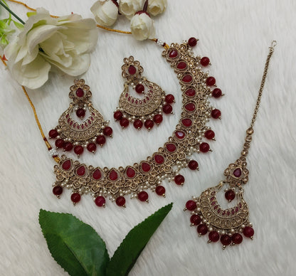 Ruby Antique Gold Necklace Jewellery Arya Set