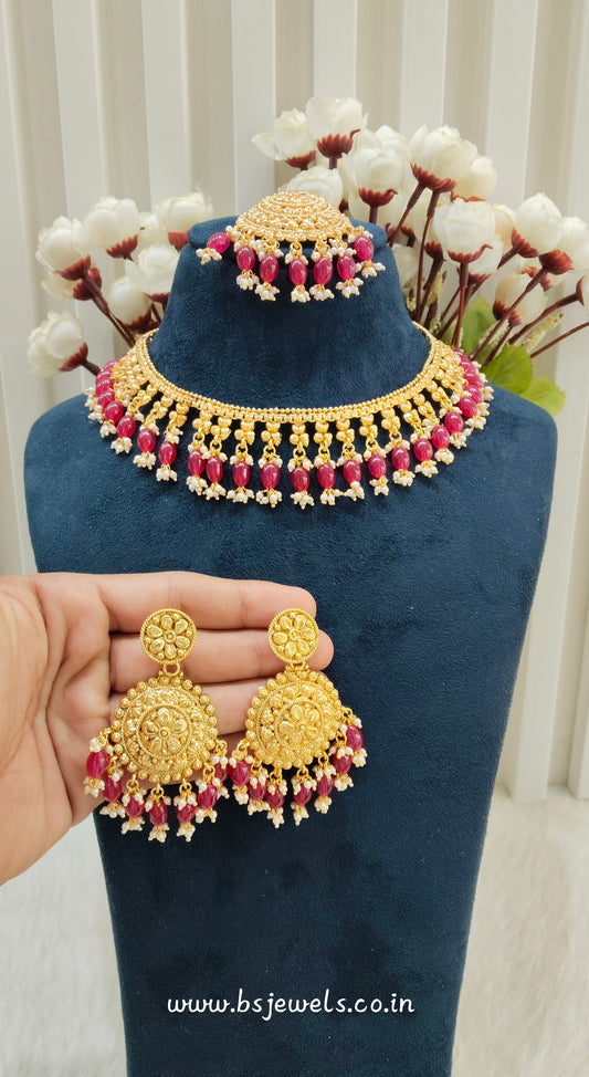 Ruby Gold Polki Punjabi Nacklace Birpal set
