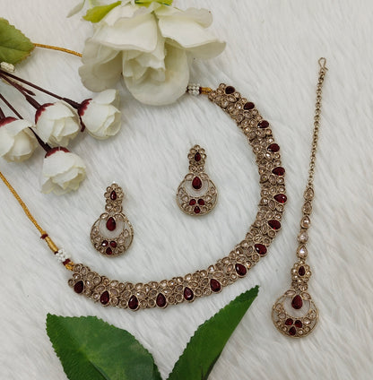 Maroon Antique Gold Necklace Jewellery Race Set