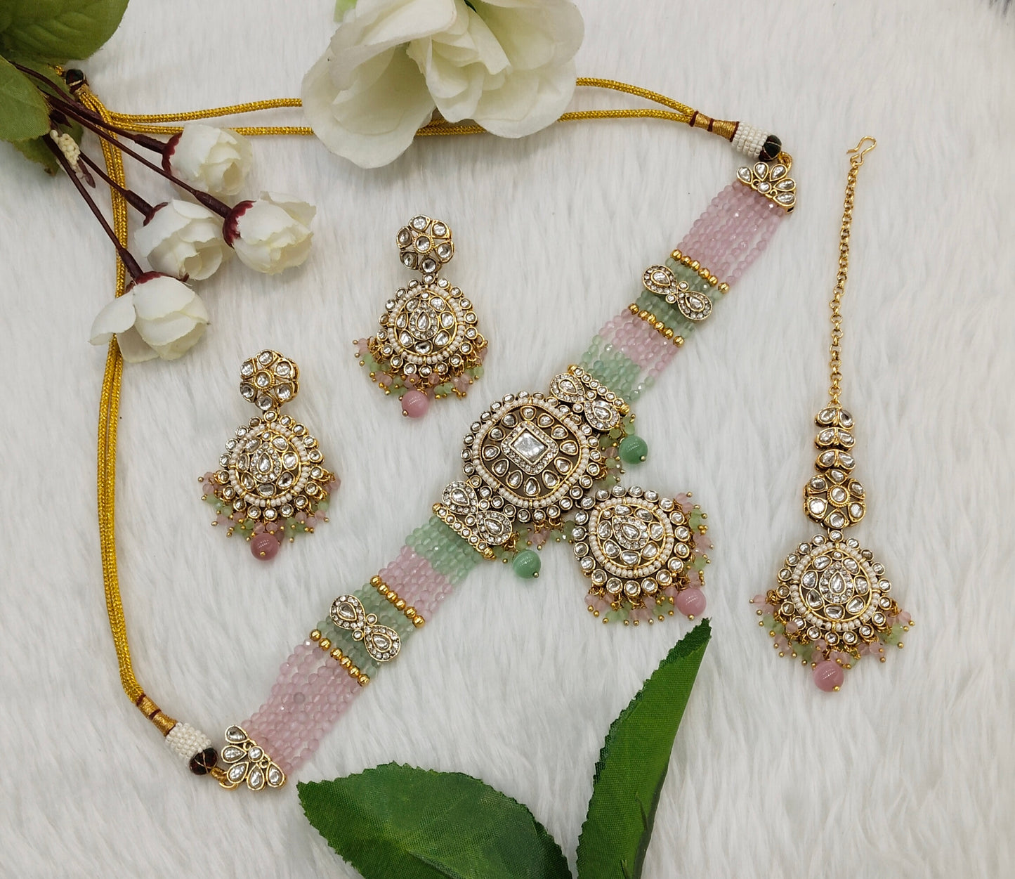 Mint Pink Kundan Choker Jewellery Lavina Set