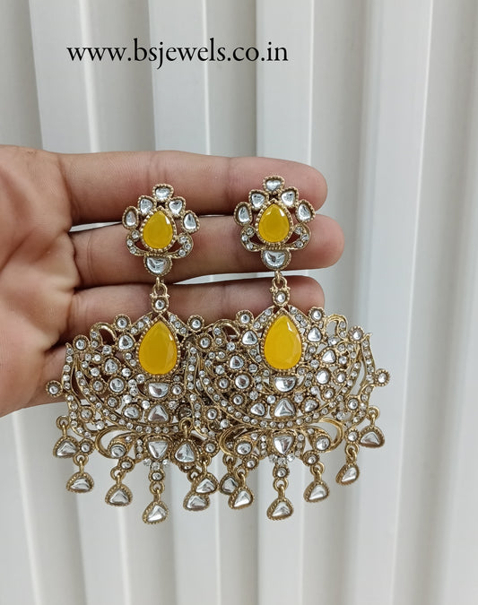 Yellow Antique Gold Bollywood Yadav Earrings