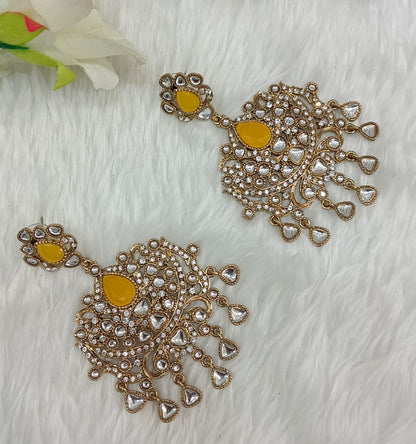 Yellow Antique Gold Bollywood Yadav Earrings