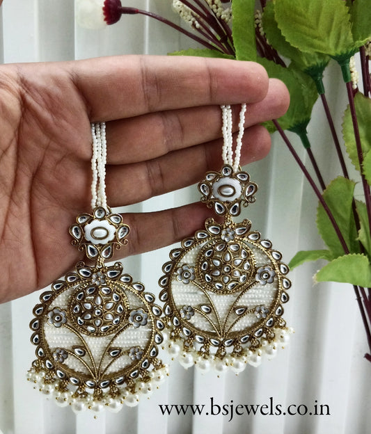 White Kundan Bollywood Pargat Earrings