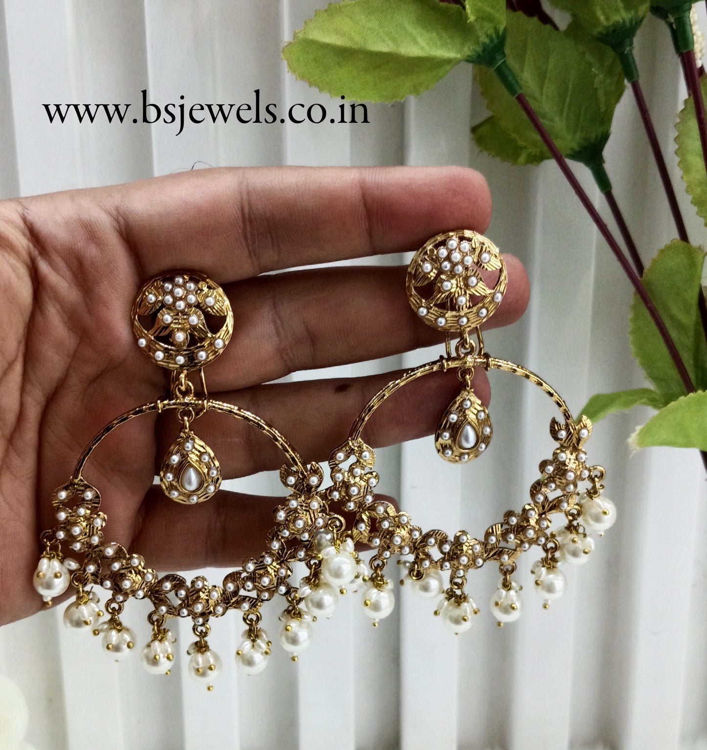 White Gold Kundan Bollywood Pargat Earrings