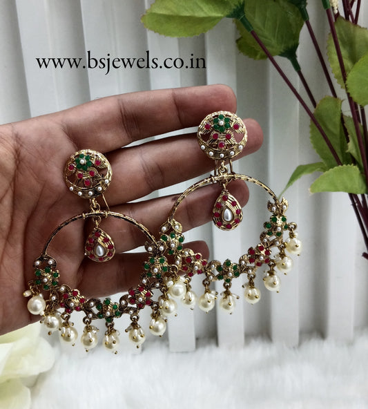 Ruby Green Gold Kundan Bollywood Pargat Earrings