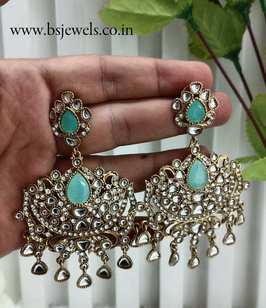 Sky Blue Antique Gold Bollywood Yadav Earrings
