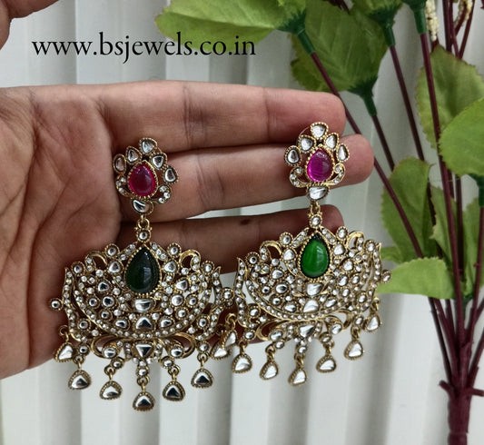Majenta Green Antique Gold Bollywood Yadav Earrings