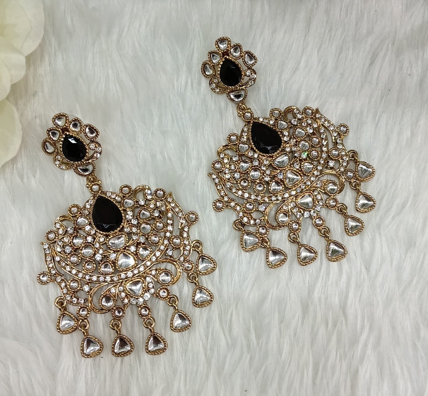Black Antique Gold Bollywood Yadav Earrings