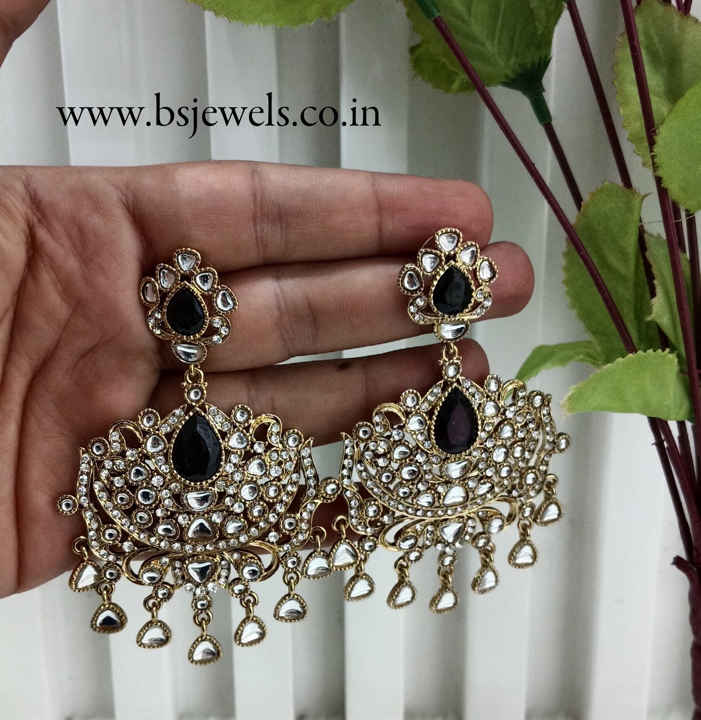 Black Antique Gold Bollywood Yadav Earrings