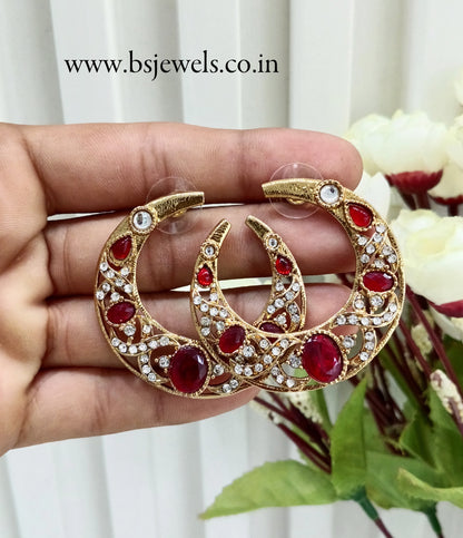 Majenta Kundan Chandbali Bollywood Sukh Earrings