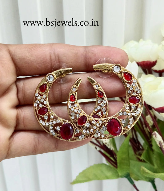 Majenta Kundan Chandbali Bollywood Sukh Earrings