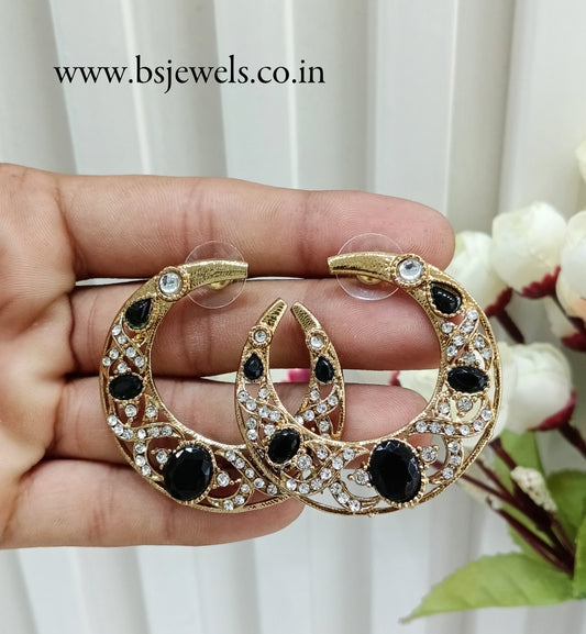 Black Kundan Chandbali Bollywood Sukh Earrings