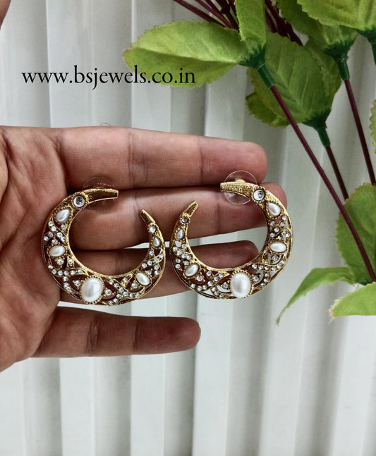 White Kundan Chandbali Bollywood Sukh Earrings