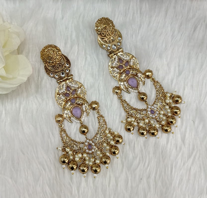 Lavender Kundan Chandbali Bollywood Shon Earrings