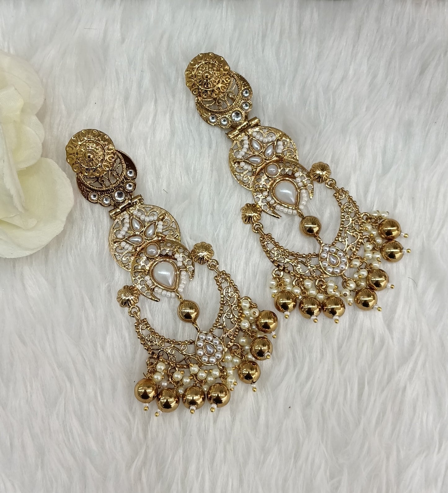 White Kundan Chandbali Bollywood Shon Earrings