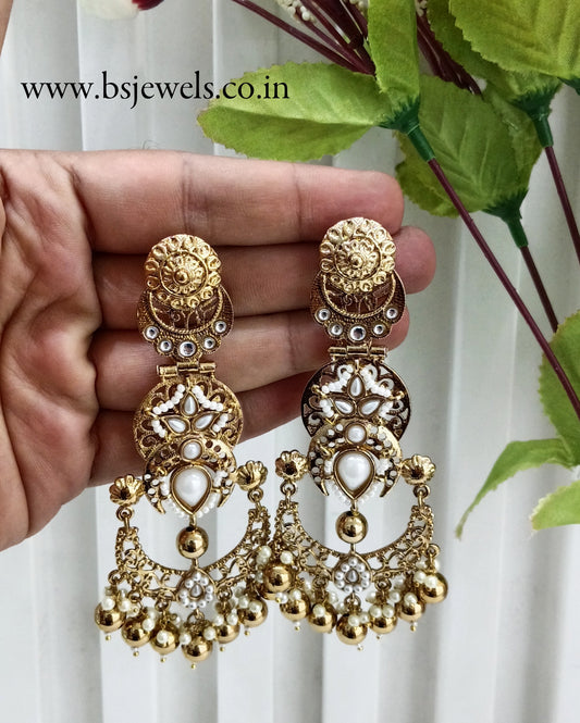 White Kundan Chandbali Bollywood Shon Earrings