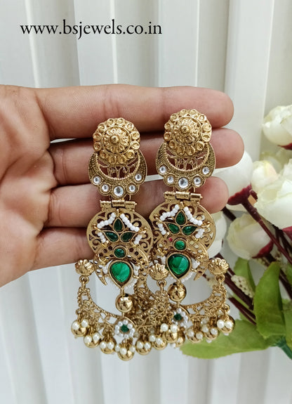 Green Kundan Chandbali Bollywood Shon Earrings