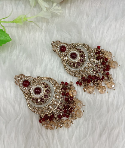 Maroon Kundan Chandbali Bollywood Dvinder Earrings