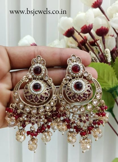 Maroon Kundan Chandbali Bollywood Dvinder Earrings