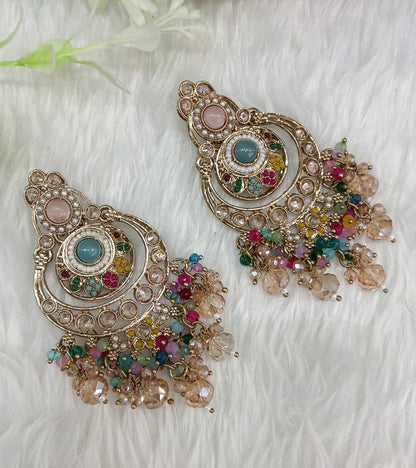 Multi Color Kundan Chandbali Bollywood Dvinder Earrings