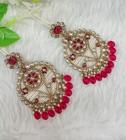 Majenta Kundan Bollywood Pargat Earrings