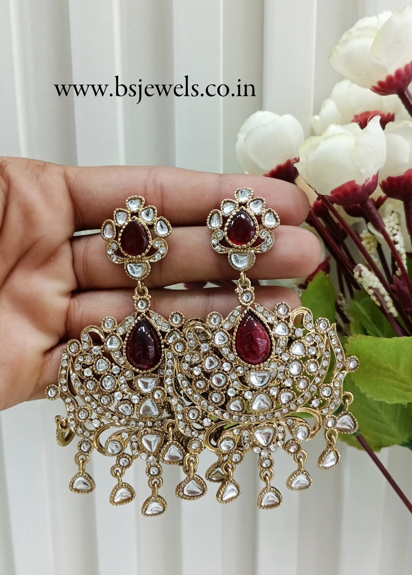 Maroon Antique Gold Bollywood Yadav Earrings