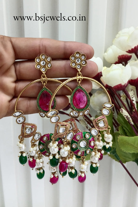 Majenta Green Kundan Bollywood Pargat Earrings