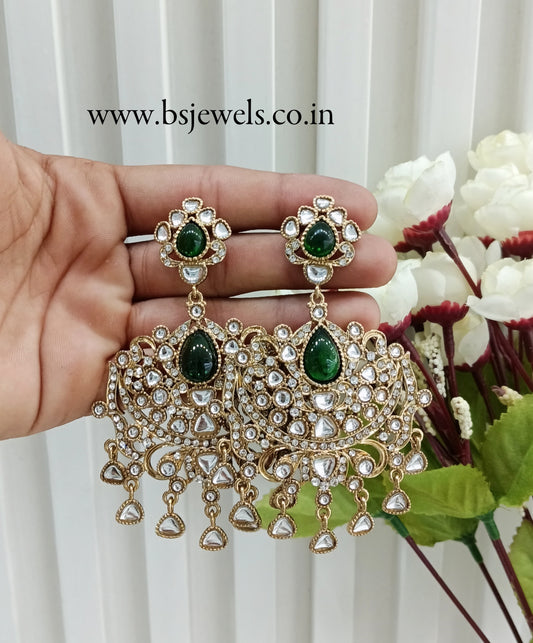 Green Antique Gold Bollywood Yadav Earrings